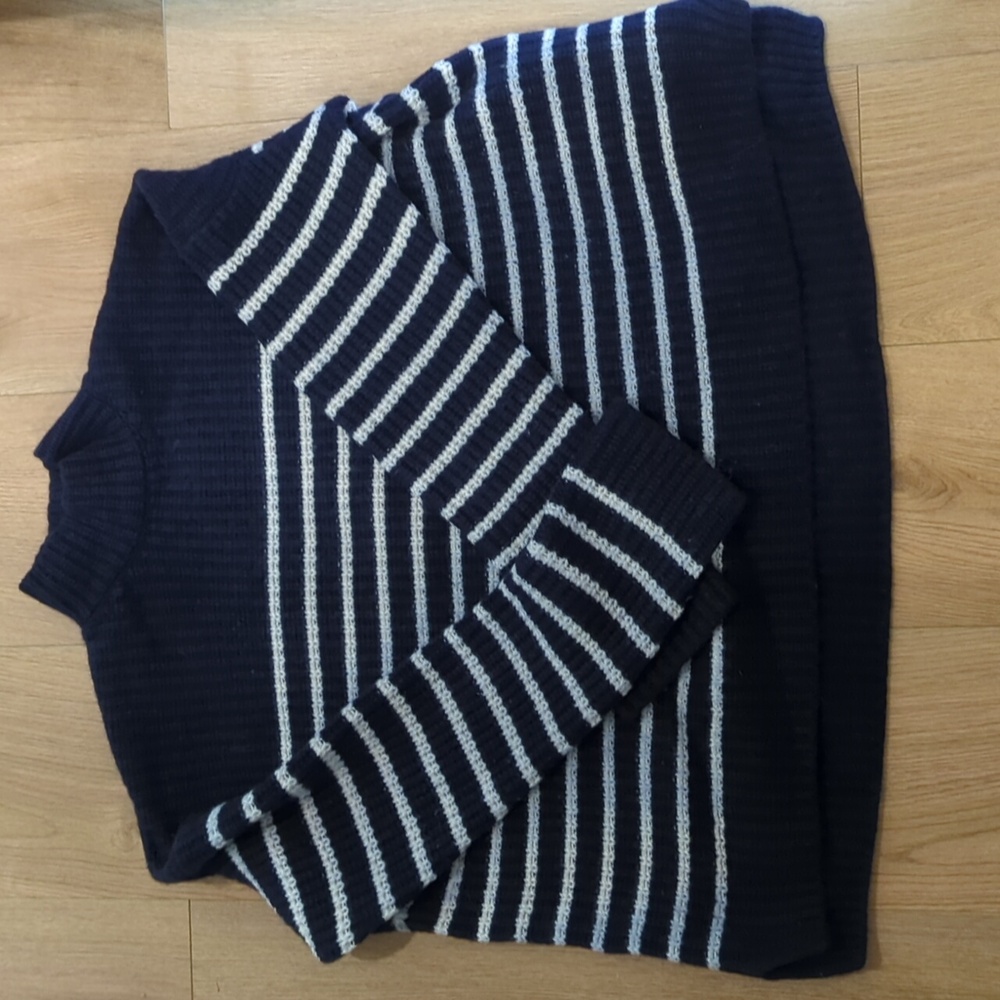 Alex Mill EUC Seattle Stripe Sweater Merino Wool Cashmere Mock Neck Size XL